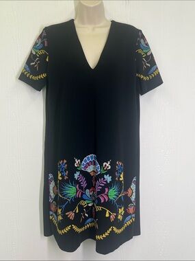 Zara - Vibrant Colorful Fun Print Short Sleeve V Neck Mini Dress Size Small
